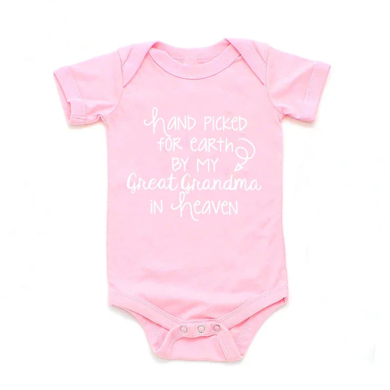 Hand Picked For Earth By My Great Grandma In Heaven Baby Summer Bodysuits Cotton Newborn Jumpsuit Short Sleeve Body Baby Outfits
