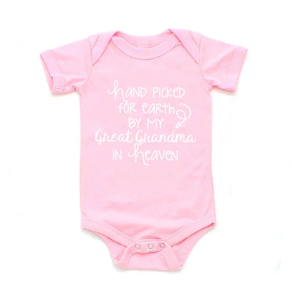 Hand Picked For Earth By My Great Grandma In Heaven Baby Summer Bodysuits Cotton Newborn Jumpsuit Short Sleeve Body Baby Outfits
