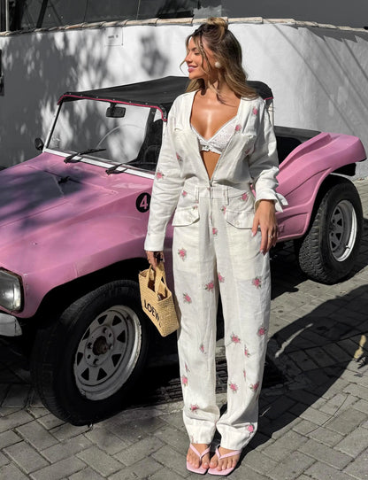 Printed Lace PatchWork Women's Jumpsuit V Neck Long Sleeves Jumpsuits Slim Fit Jumpsuit for Lady 2026 Summer Club Tops