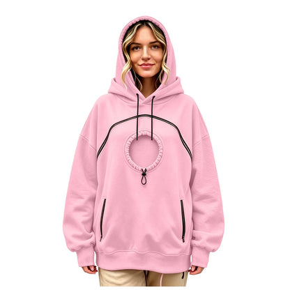 Oversized Hoodie with Pet Pouch Women's Zipper Kangaroo Pocket Sweatshirts for Small Cat & Dog Pet Lover Hoody Hooded Pullover
