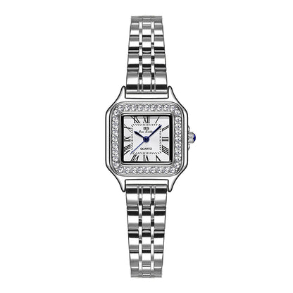 Light Luxury Women's Watches High-end Diamond Square Dial Quartz Wristwatch Gold Silver Stainless Steel Strap Ladies Watch