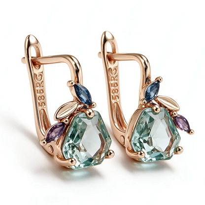 Wbmqda Light Green Stone Flower Shape Earrings For Women 585 Rose Gold Color Fashion Holiday Jewelry Accessories