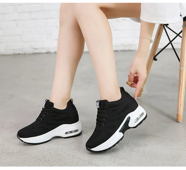 Women's Platform Mesh Breathable Sneakers Womens Spring New Casual Wedge Basket Shoes Tennis Female Thick Woman Summer Trainers