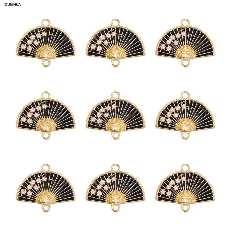15pcs Enamel Fan Charms Connector Sakura Pattern Pendants For Crafts Jewelry Making DIY Bracelets Earrings Accessories