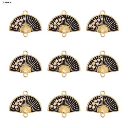 15pcs Enamel Fan Charms Connector Sakura Pattern Pendants For Crafts Jewelry Making DIY Bracelets Earrings Accessories