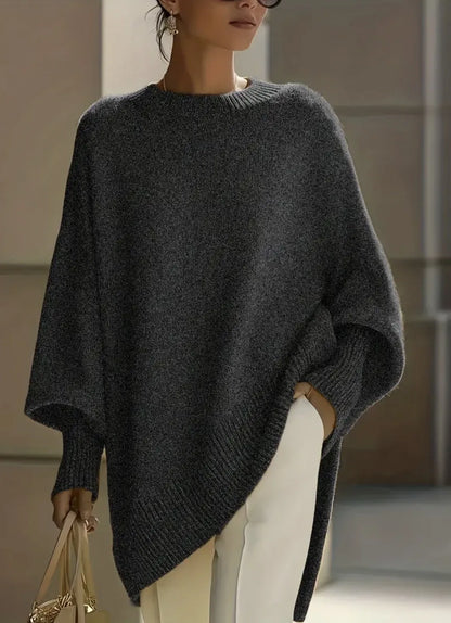 New women's autumn and winter round neck long-sleeved tops knitted pullover loose lazy style solid color women's casual sweater