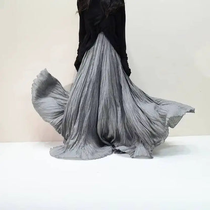 Pleated Long Skirts Women 2026 Spring Summer Fashion Loose Casual Elegant Maxi Skirt