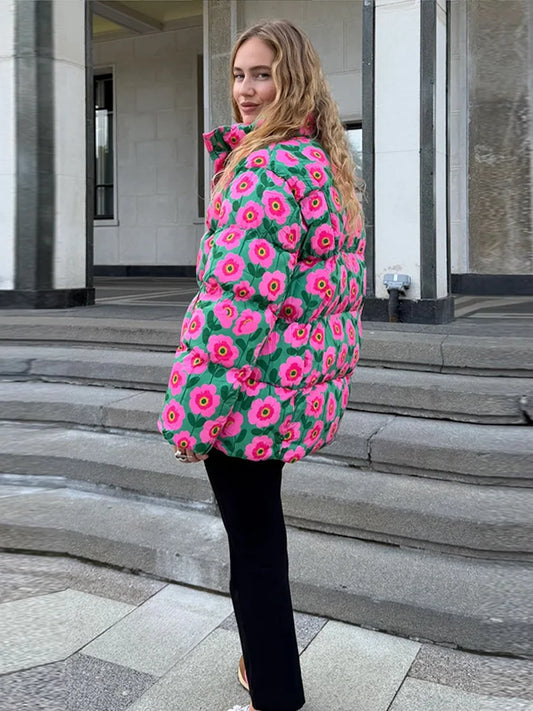 Fashion Printed Loose Thicken Coats Women Full Sleeve Zippers Hoodie Warm Outwears Female 2026 Autumn Winter Lady Jackets Chic