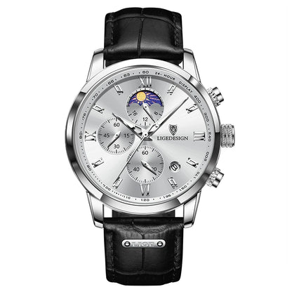 LIGE Luxury Fashion Women Watch Leather Strap Waterproof Casual Sport Quartz Wristwatch 24 Hour Moon Phase Clock Watch for Women