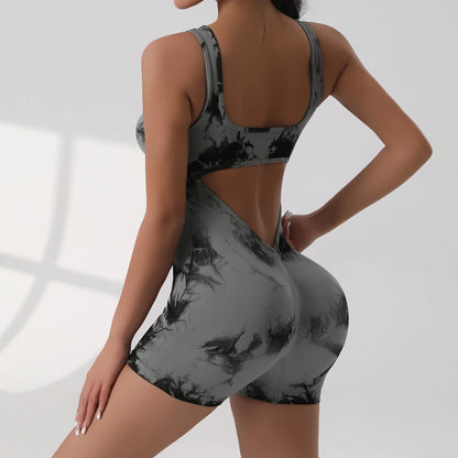 Sexy V Back Scrunch Sports Jumpsuit Women Gym Rompers Sleeveless Sportswear Bodysuits Women Casual One-Piece Suit Yoga Clothing