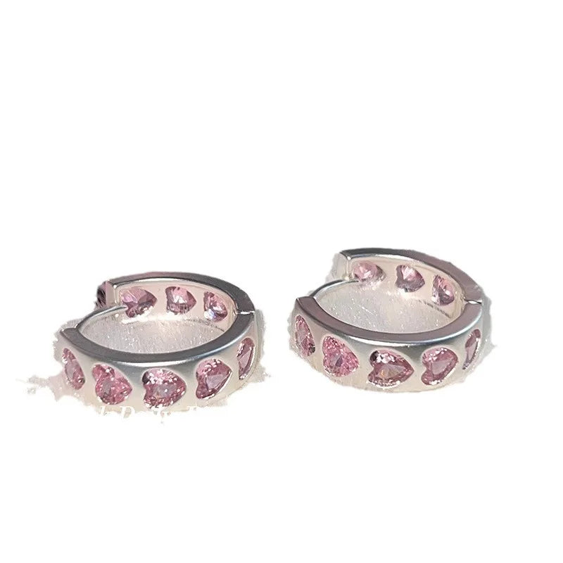 2024 New Design Sense Pink Zircon Heart-Shaped Earrings For Woman Party Sweet Fine Jewelry Gift
