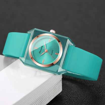 Fashion Silicone Band Women Quartz Watch Rectangle Dial Ladies Analog Wristwatches Reloj Mujer Girls Clock Gift (Without Box)