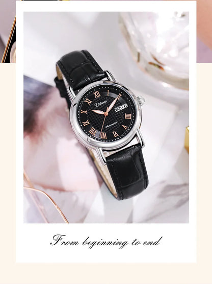 Stainless Steel Roman Dial Day-Date Luminous Waterproof Self-Wind Automatic Mechanical Watch for Women