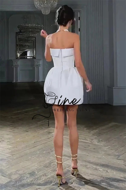 Oine Customized White Short Wedding Dresses Strapless Mini Sexy Bridal Gowns Sleeveless Formal Party Dress for Bride Birthday