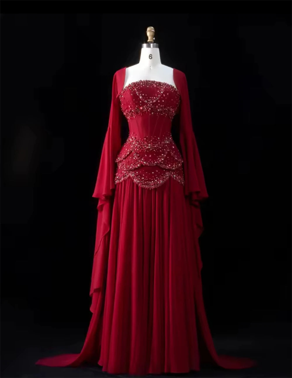 Mila Customized Burgundy Beaded With Shawl Prom Dress Strapless A-line Pleat Formal Evening Floor-Length Vestidos De Fiesta