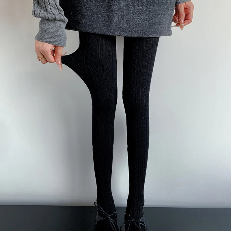 Women Cable Knit Tights Warm Thick Full Length Pantyhose Stretchy Solid Hosiery for Daily Wear