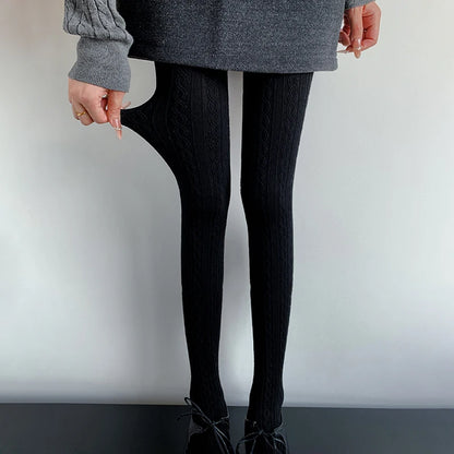 Women Cable Knit Tights Warm Thick Full Length Pantyhose Stretchy Solid Hosiery for Daily Wear