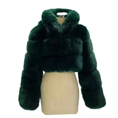 S-6XL Women Coat Autumn Winter Short Hooded Faux Fox Fur Coat Thick Warm Outerwear Fake Fur Woman Jackets Ladies Furry Coats