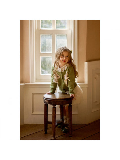 Knitted Jacquard Cardigan Jacket for Girls, Autumn Clothing for Kids, Knitted Cardigan for Baby Girls, Spring and Autumn Tops