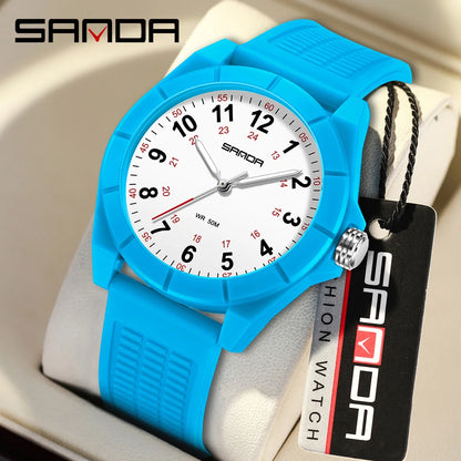 SANDA 6232 Top Brand Nurse Quartz Simple Fashionable With Night Light Waterproof Silicone Strap Student Wrist Watches For Women