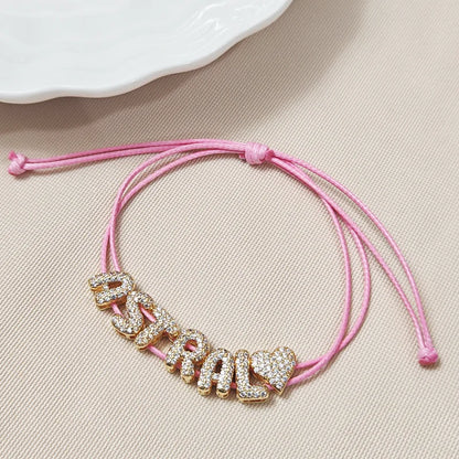 Customized Diamond Studded 26 Letter Bracelet with Copper Gold-Plated Name Bracelet and First Letter Jewelry Gift