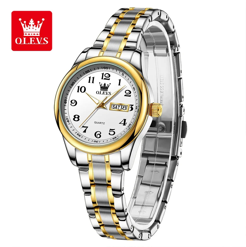 OLEVS 5567 Best Seller Women's Watches Simple Steel Strap Waterproof Luminous Date Week Original Quartz Wristwatches for Woman