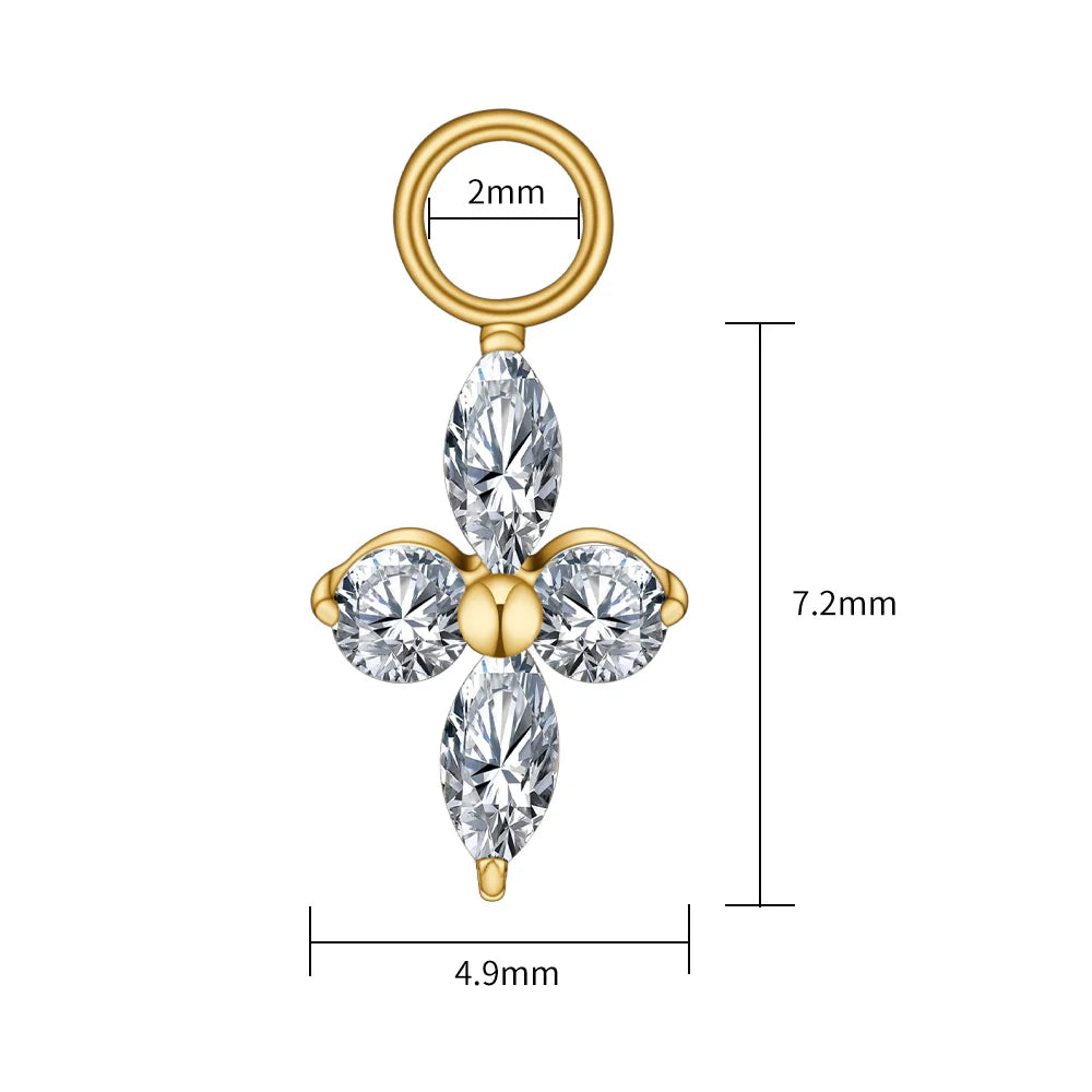 Right Grand ASTM F136 Titanium Cubic Zirconia Four-Point Star Pendant Charm for Ear Lobe Dangle Hoop Huggie Earrings