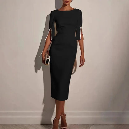 2025 Dress for Women Fashion Comfortable Office Solid Color Commuter Bead Slim and Elegant Evening Party Dress