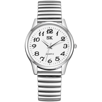Fashion Small Round Watches Simple Luxury Quartz Watch Elastic Band Steel Belt Couple Watches Gifts