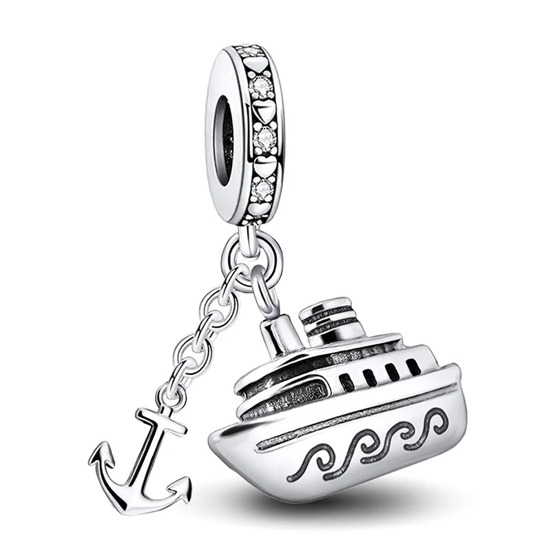 925 Sterling Silver Cute Crown Ship Bus Motorcycle Jeep Charms Bead Fit Diy Bracelet Bangle Making Gift Of High Quality Jewelry