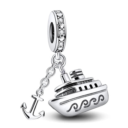 925 Sterling Silver Cute Crown Ship Bus Motorcycle Jeep Charms Bead Fit Diy Bracelet Bangle Making Gift Of High Quality Jewelry