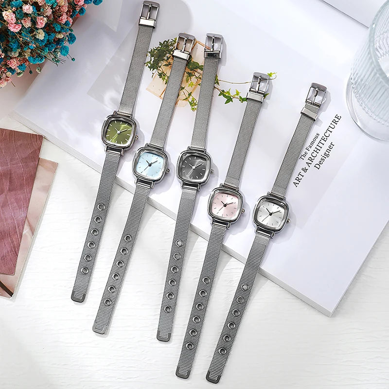 Minimalist Square Ladies Quartz Watch Silver Alloy Strap Retro Simple Dial Women Wristwatch Elegant Female Watch