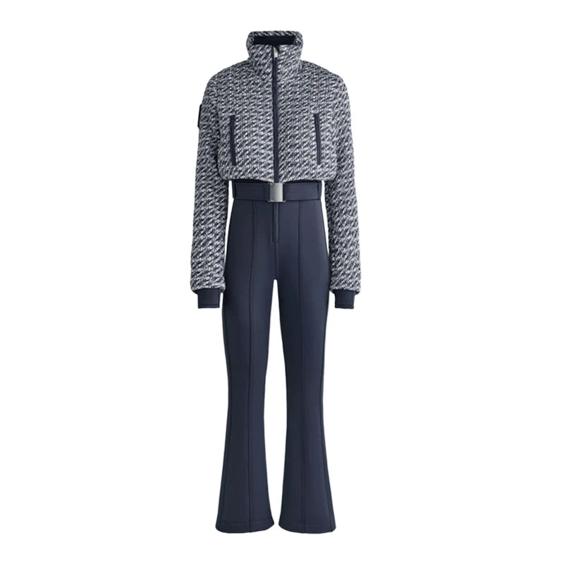 Casual Fur-Trimmed Hooded Ski Suit Women Fashion Belted Slim Full Sleeve Warm Jumpsuits Female 2026 Winter Snow Bodysuit Lady