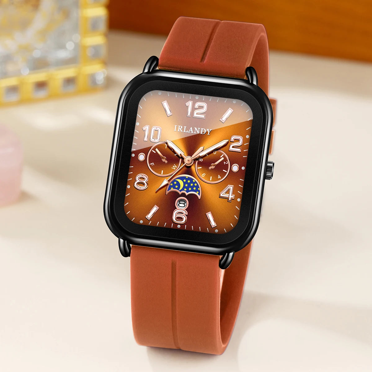 Fashion Square Women Watch Brown Silicone Strap Calendar Quartz Wristwatches Ladies Clock Relogio Feminino（Without Box）