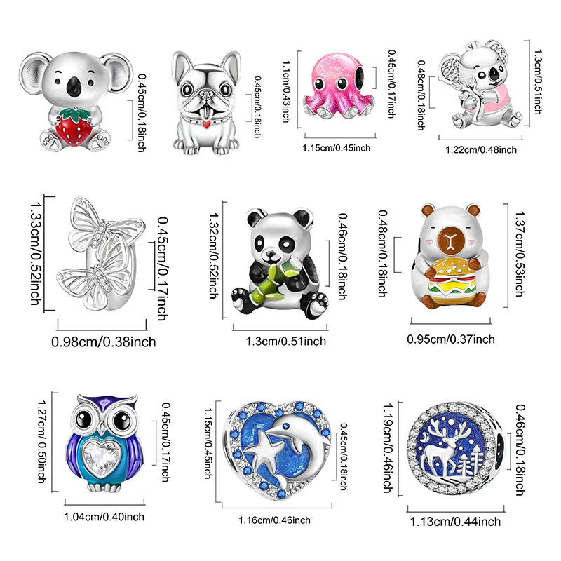 925 Sterling Silver Kapibala Owl Panda Elephant Butterfly Charms Beads Fit Original Bracelet Bangle High Quality DIY Jewelry