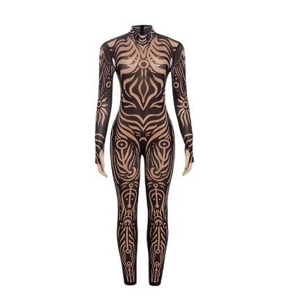 Weird Puss Sexy Striped Print Jumpsuits Women Wild Style Turtleneck Full Sleeve Midnight Party Club Stretch Streetwear Overalls