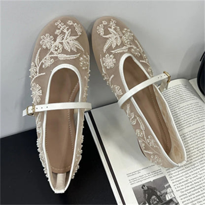 Aneikeh Fashion Spring Design Embroidery Flowers Flat Casual Ballet Dance Shoe Mary Jane  Mules Sandals 2026 Summer