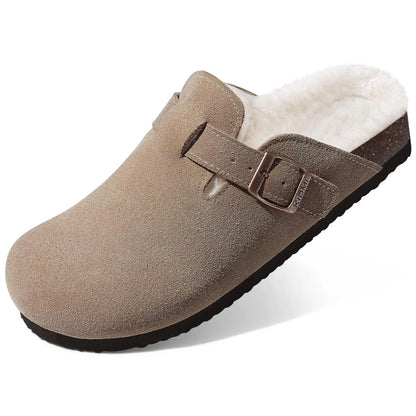 Asgard Women's Suede Clogs Leather Mules Cork Footbed Sandals Arch Support Aldult Four Seasons Adjustable Buckle Potato Shoes