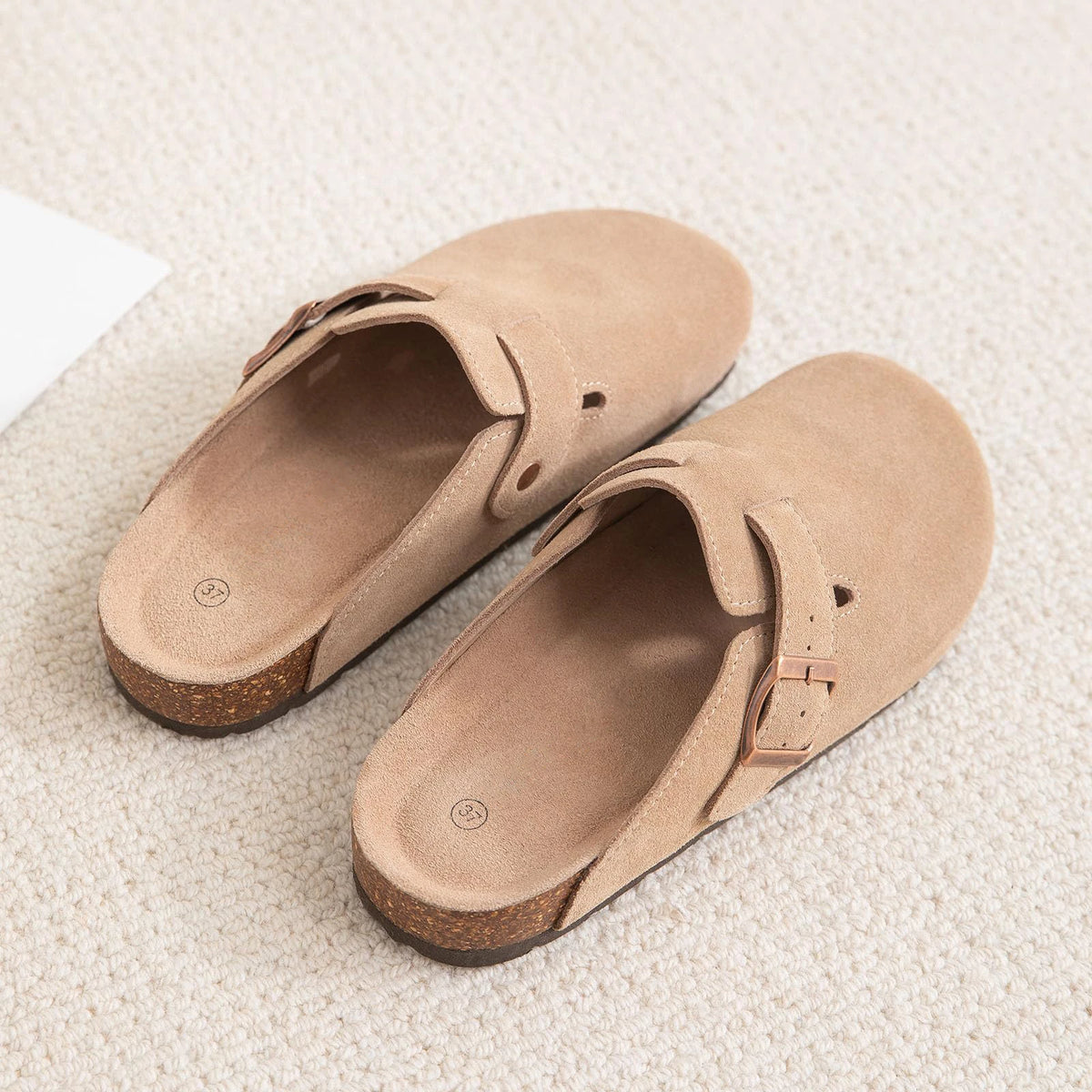 Bebealy Fashion Suede Clogs Slippers Women Clogs Slippers Cork Footbed Women Mules Nonslip Beach Sandals With Arch Support Slide