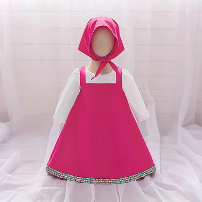 Ma Sha Bear Girls Party Maid Dress 2pcs Toddler Lolita 1st Birthday Wedding Princess Prom Dress Carnival Halloween Kids Clothing