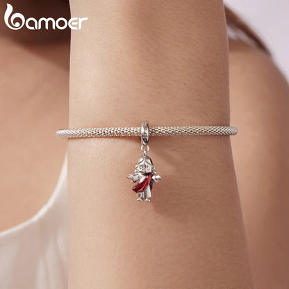 Bamoer 925 Sterling Silver Red Heart Skull Pendant Jesus Cross Beads for Women Bracelet Accessories DIY Religious Beliefs Gift