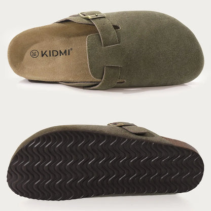 Litfun Suede Women's Clogs with Adjustable Strap Cork Footbed Leather Mules with Arch Support Unisex Outdoor Clogs Potato Shoes