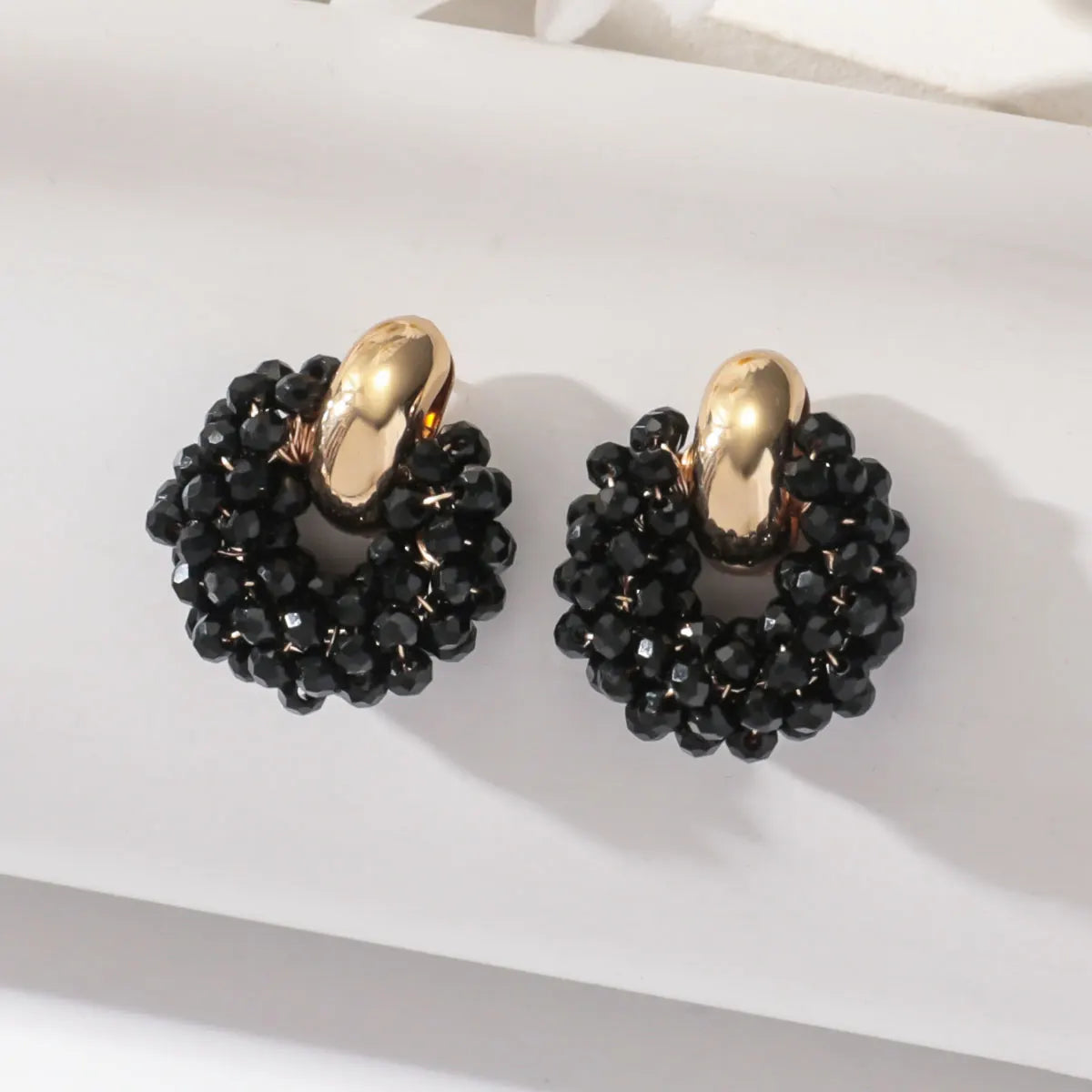 Boho Elegant Round Crystal Beads Drop Earrings for Women Lady Luxury Fashion Geometric Dangle Earring Summer Beach Party Jewelry