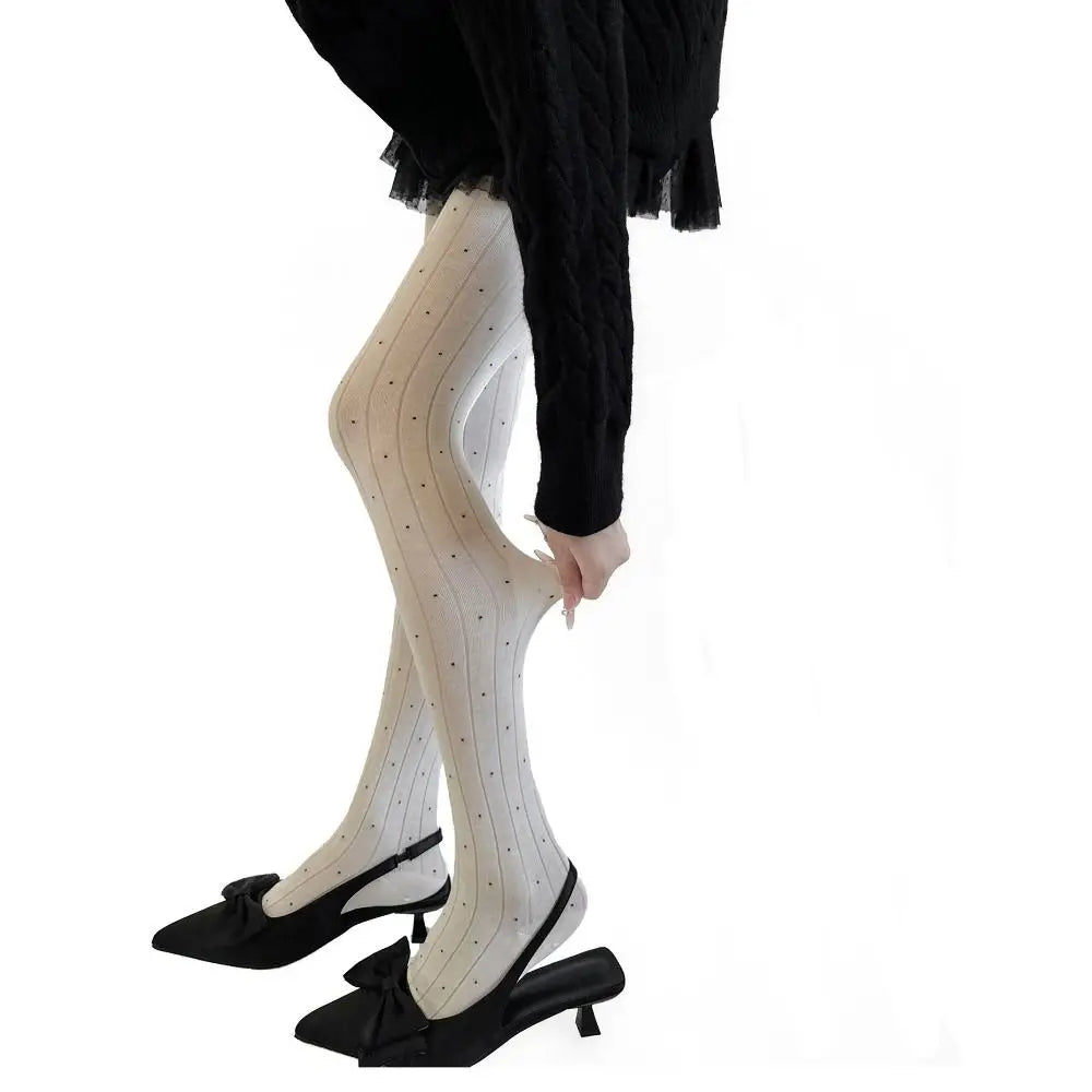Essential Polka Dot Pattern Pantyhose Ribbed Texture Cotton Material Thigh High Stockings Fashion Comfortable Leggings