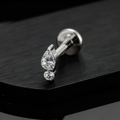 Right Grand ASTM F136 Titanium Teardrop Opal Cartilage Earring 16G Tiny Round CZ Forward Helix Labret Stud Piercing Jewelry