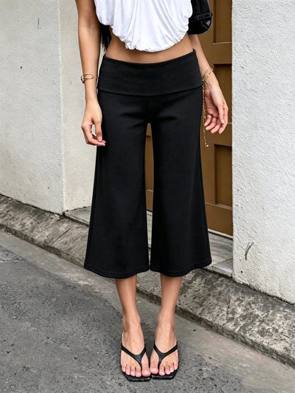 Dulzura Women'S Solid High Waist Slim Fit Calf-Length Pants Casual Versatile Flare Long Pants Party Club Street Summer Clothes