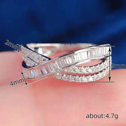 Exquisite Female Rings 925 Sterling Silver Cross Shaped Infinity Finger Rings for Women Crystal Zircon Bridal Wedding Jewelry