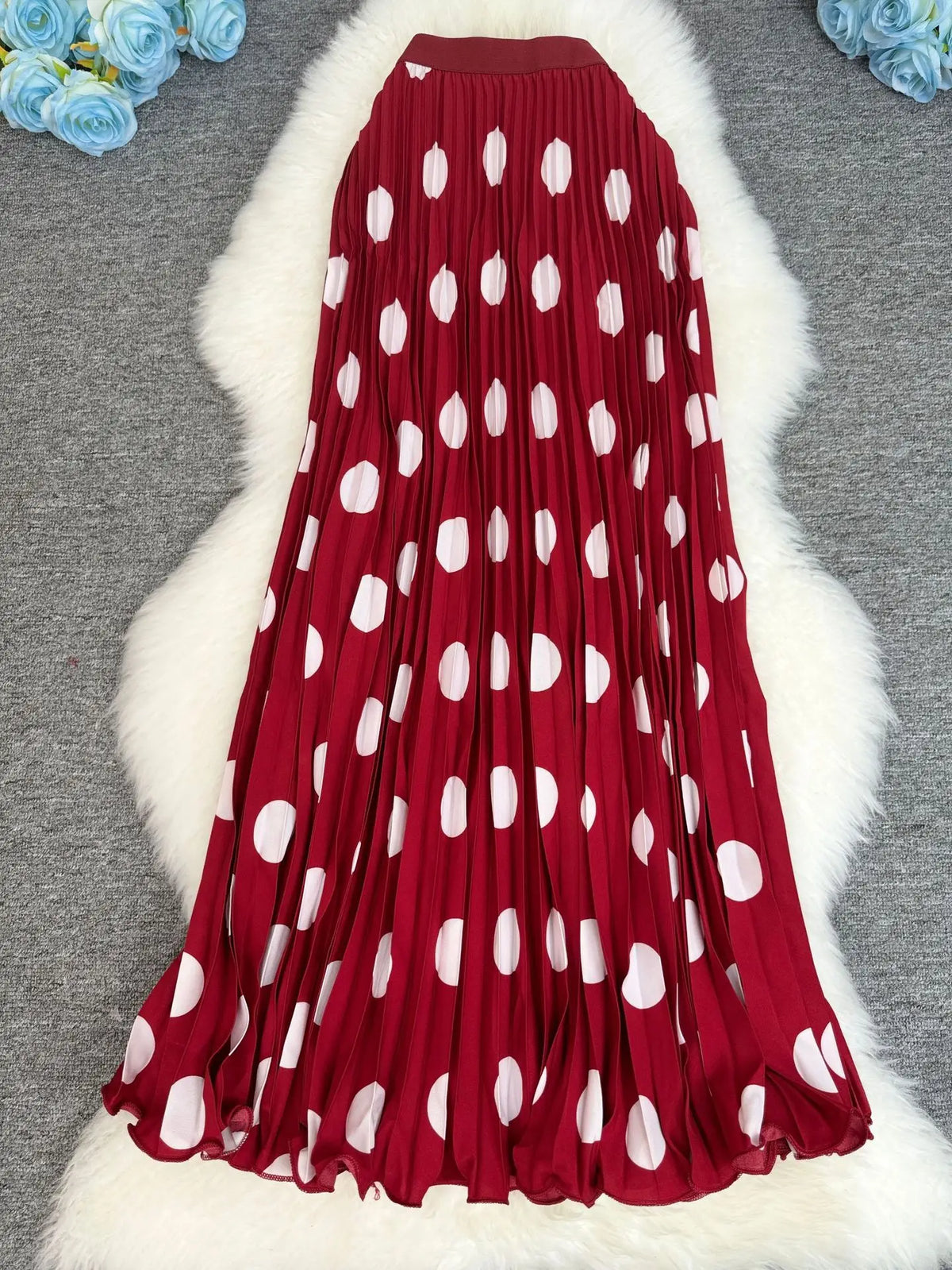 Polka Dot Print High Elegant A-line Pleated Long Skirt For Women 2025 Spring autumn Office Lady Casual Leopard Skirts