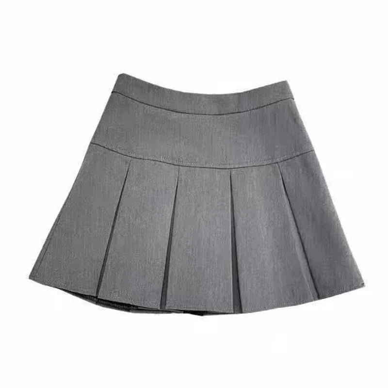 2026 New Black and Grey Pleated Skirt Women High Waist Mini Vintage Solid Skirts Korean Fashion School Uniform Streetwear