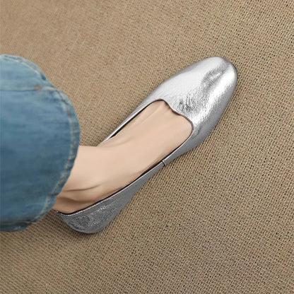 Soft Leather Flat Shoes Women 2026 New Spring and Autumn French Retro Square Toe Shallow Mouth Slip-on Single Shoes